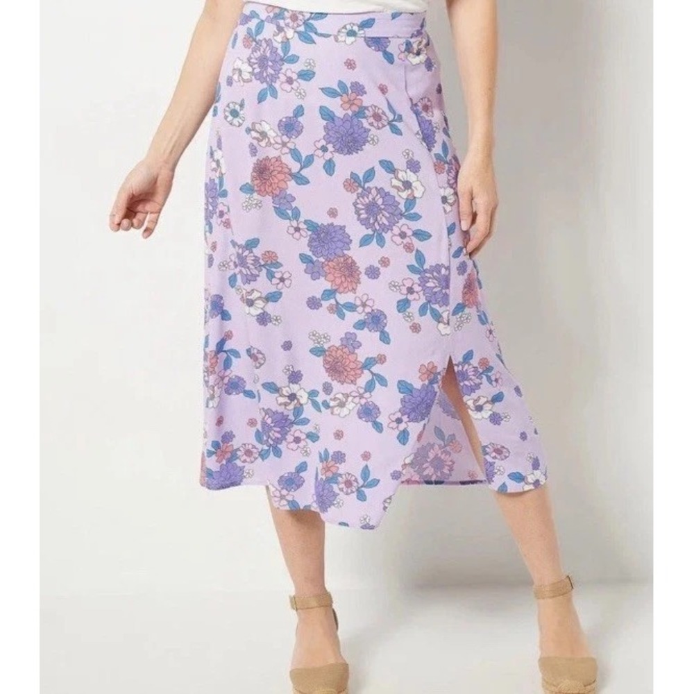 Candace Cameron Bure Petite Printed Midi Skirt with Side‎ Slit Bright Lilac 2X